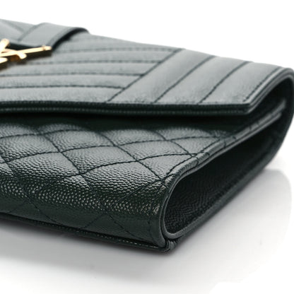 Saint Laurent Grain De Poudre Textured Mixed Matelasse Triquilt Monogram Clutch Vert Fonce 7 of 10