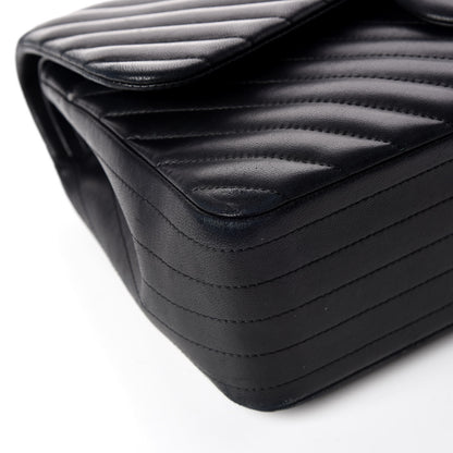 Chanel Lambskin Chevron Quilted Jumbo Double Flap Black 11 of 13