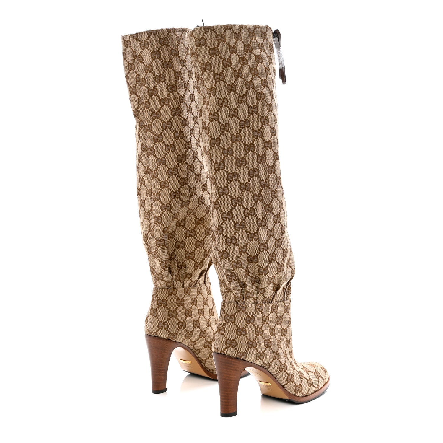 Gucci Monogram Malaga Kid Lisa Mid Heel Boots 37.5 Beige Ebony 4 of 7