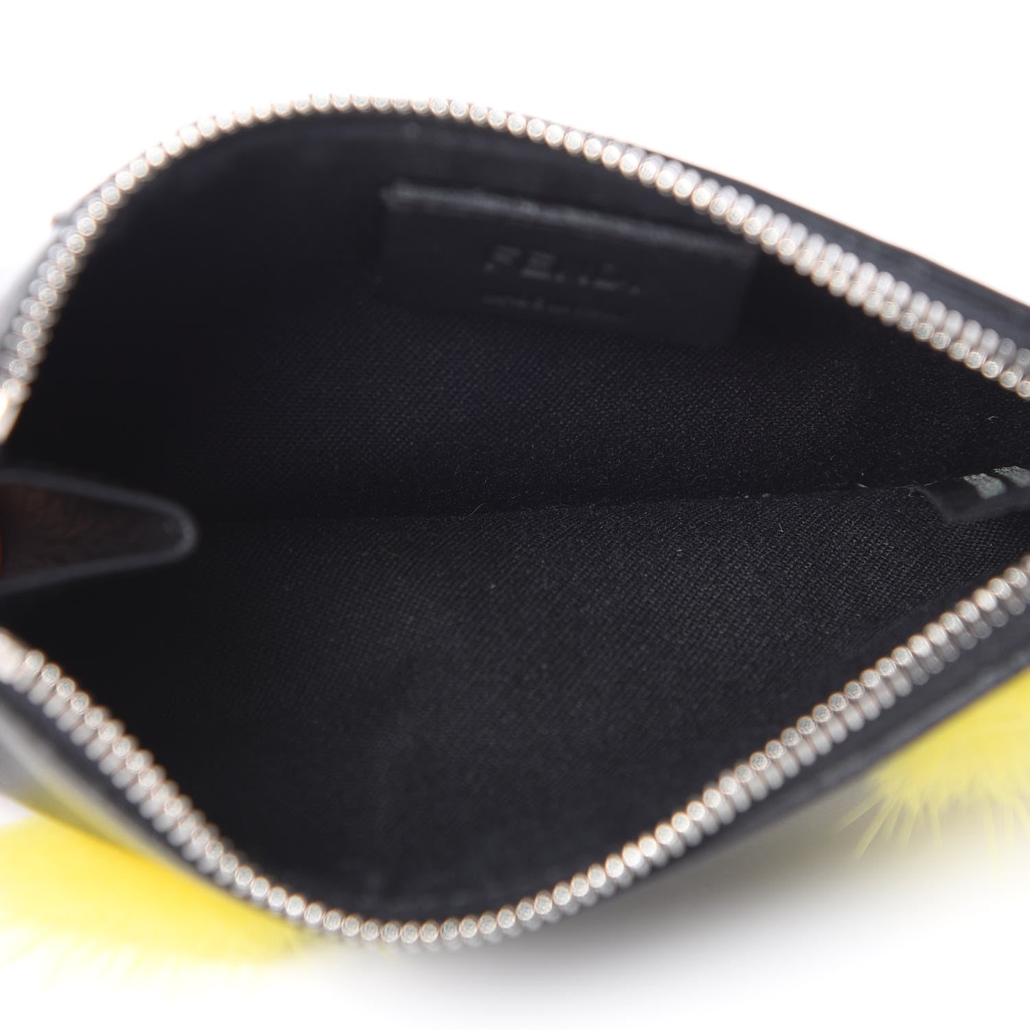 Fendi Vitello Dolce Mink Fur Hypnoteyes Zip Card Holder Black Yellow 4 of 8