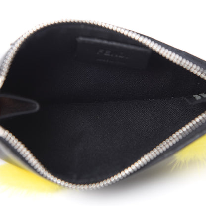 Fendi Vitello Dolce Mink Fur Hypnoteyes Zip Card Holder Black Yellow 4 of 8