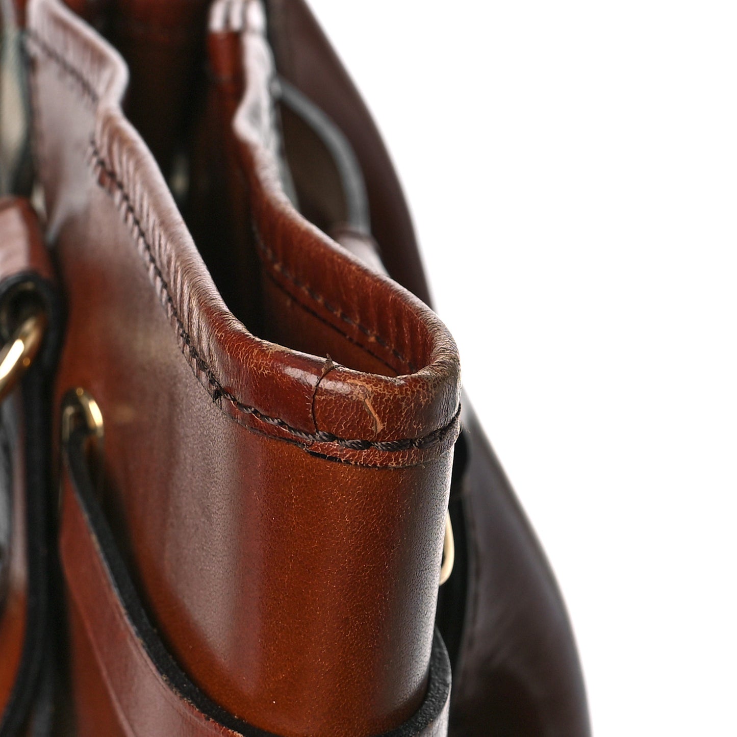 Bridle Calfskin House Check Medium Whipstitch Tote Dark Tan