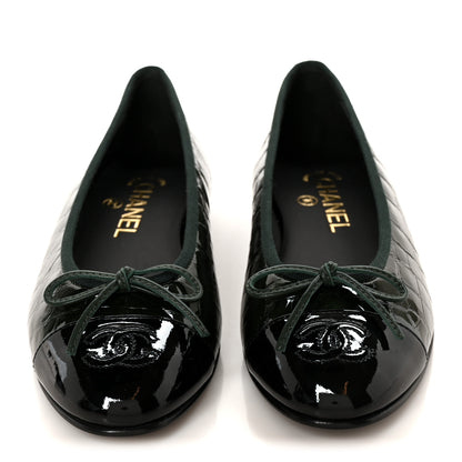 Chanel Patent Calfskin Crocodile Embossed Ballerina Flats 36.5 Dark Green Black 3 of 10