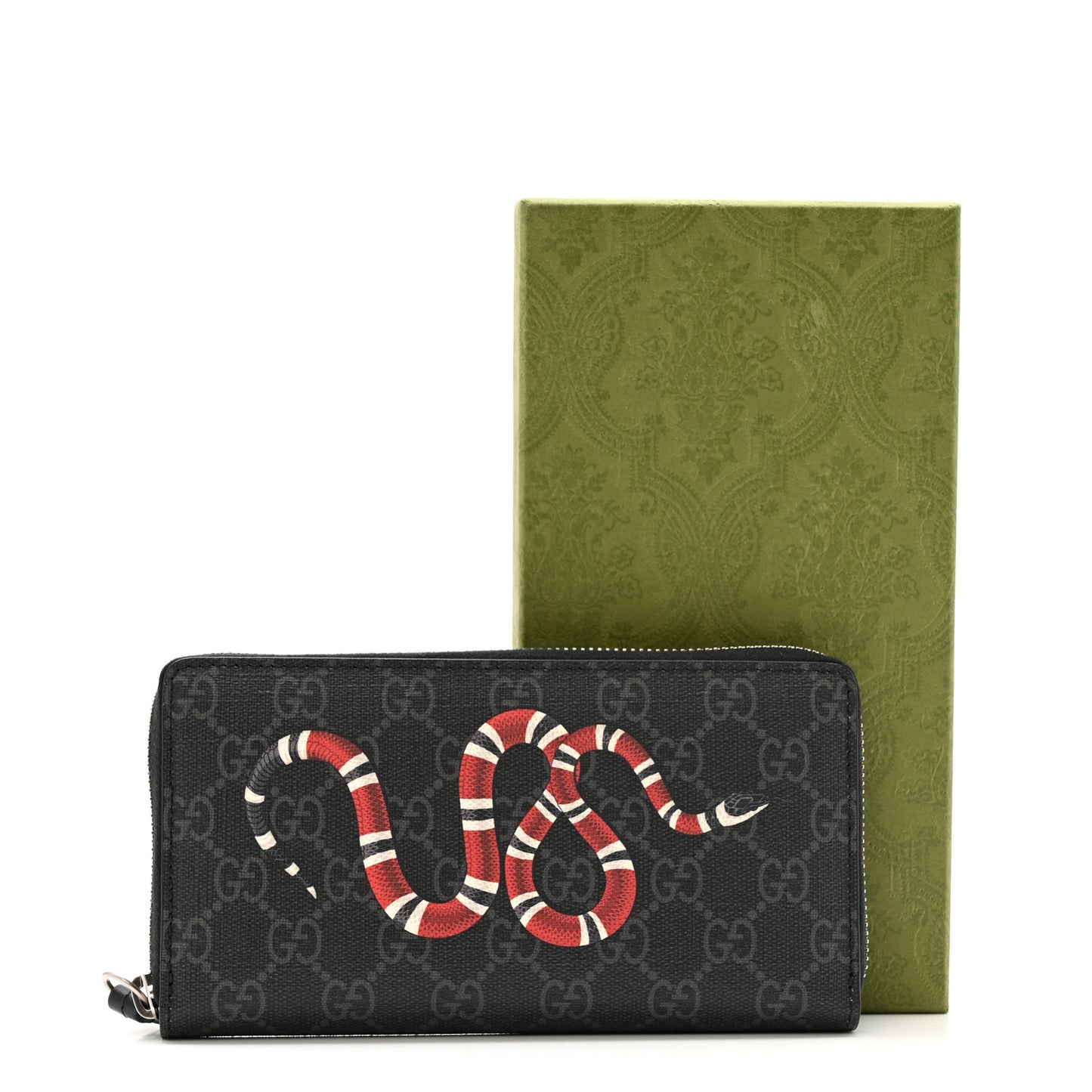GG Supreme Monogram Kingsnake Zip Around Wallet Black Grey
