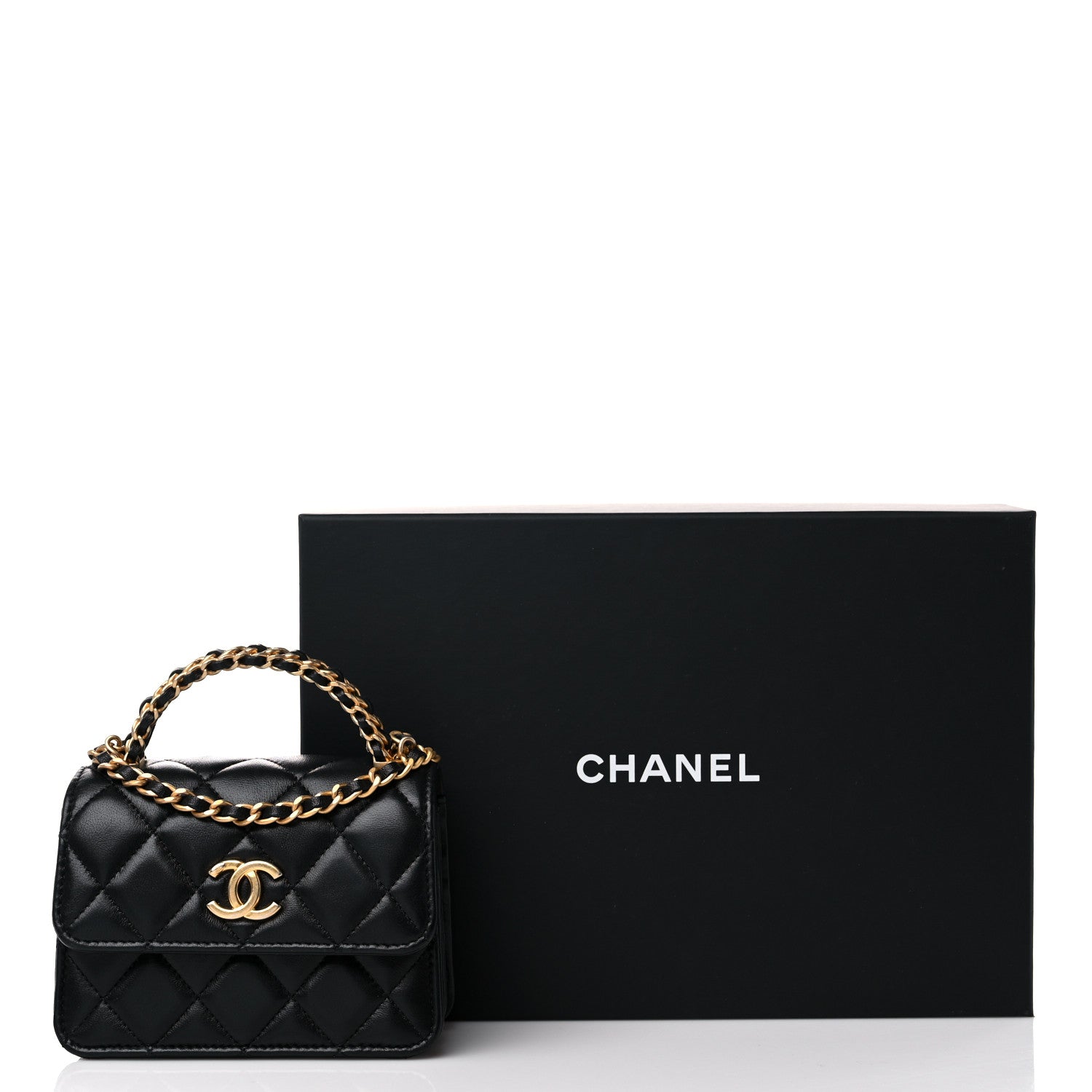 Chanel Lambskin Quilted Chain Top Handle Clutch With Chain Black 12 of 12
