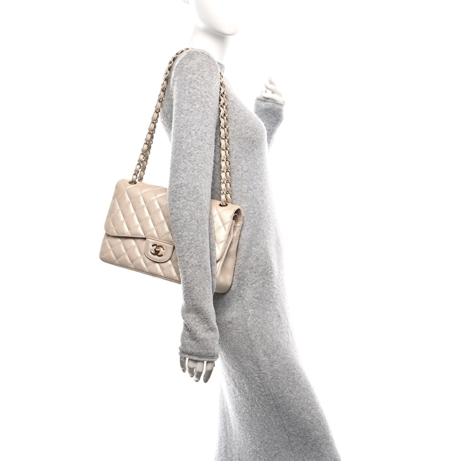 Chanel Iridescent Caviar Quilted Jumbo Double Flap Beige 1774813