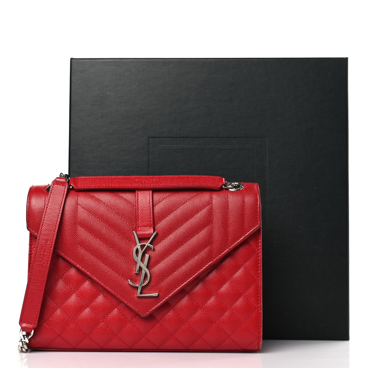 Grain De Poudre Textured Mixed Matelasse Triquilt Medium Monogram Satchel New Red