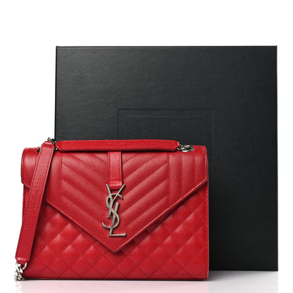 Saint Laurent Grain De Poudre Textured Mixed Matelasse Triquilt Medium Monogram Satchel New Red 12 of 12