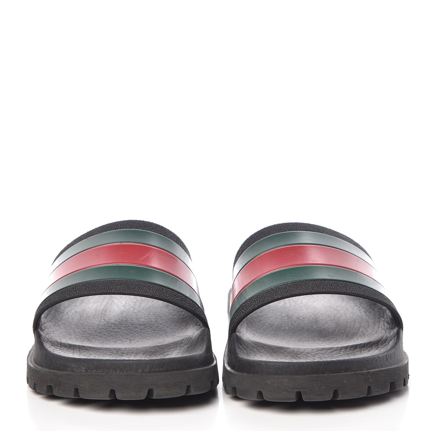 Gucci Rubber Web Mens Lug Sole Slide Sandals 5 Black Green Red 2 of 16
