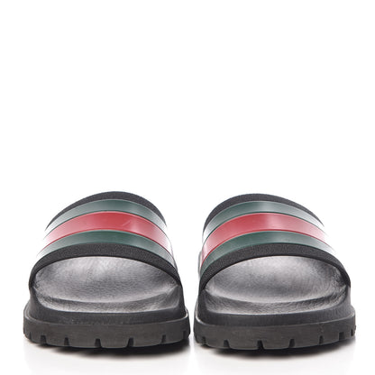 Gucci Rubber Web Mens Lug Sole Slide Sandals 5 Black Green Red 2 of 16
