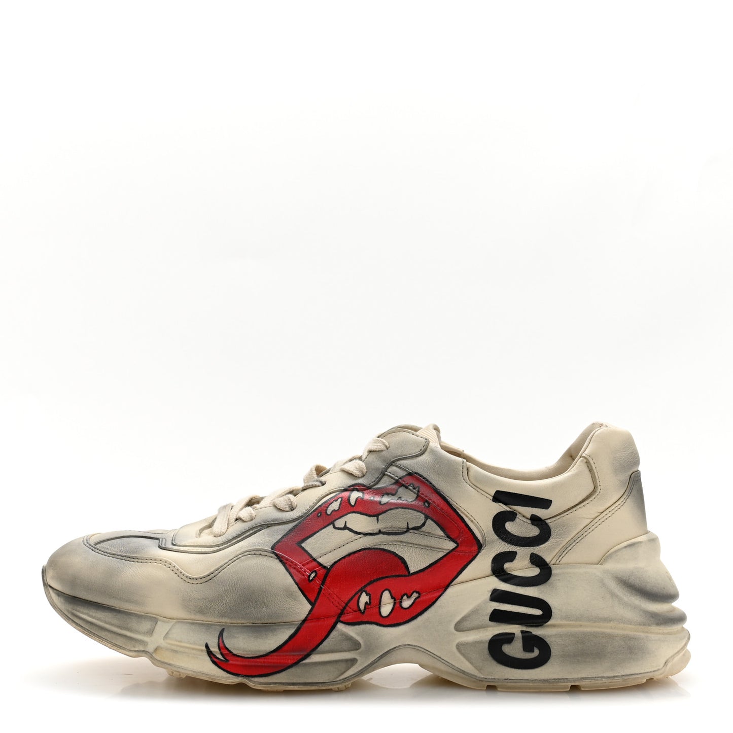 Calfskin Mouth Print Mens Rhyton Sneakers 10 Ivory