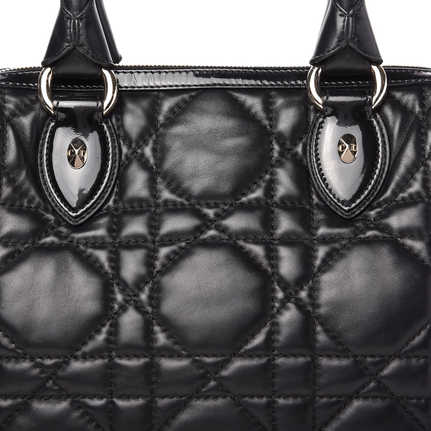 Lambskin Cannage 2 Dior Zip Top Satchel Black