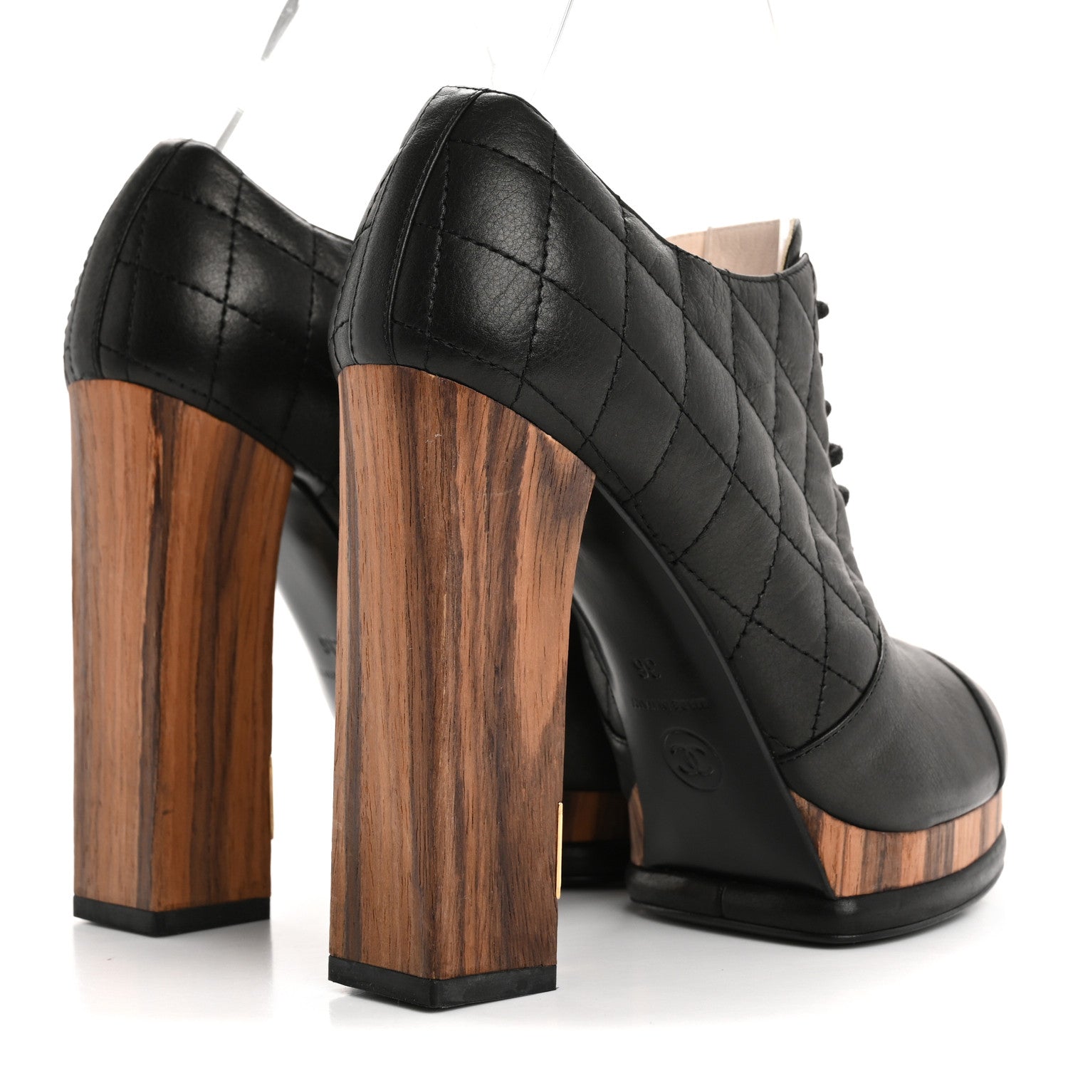 Chanel Lambskin Quilted Cap Toe Lace Up Booties 36 Black 5 of 13