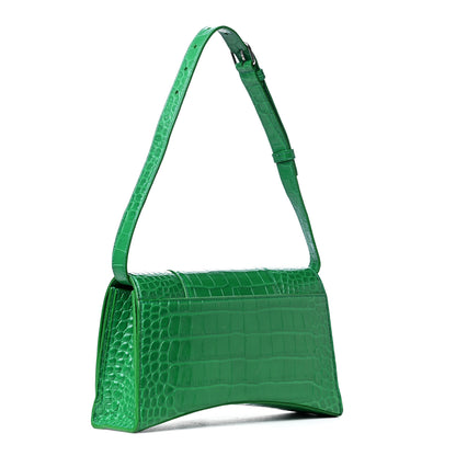 Balenciaga Shiny Calfskin Crocodile Embossed Small Hourglass Sling Shoulder Bag Leaf Green 4 of 8