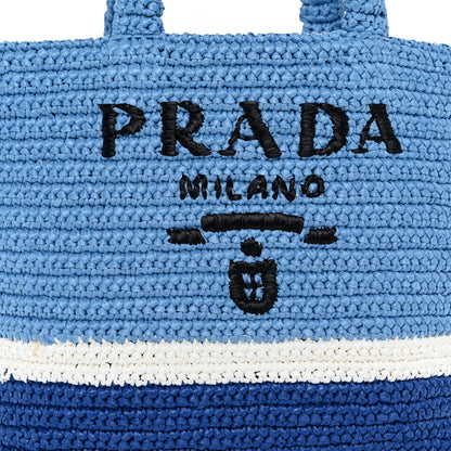 Prada Yarn Raffia Effect Crochet Small Logo Tote Celeste Blue 8 of 10