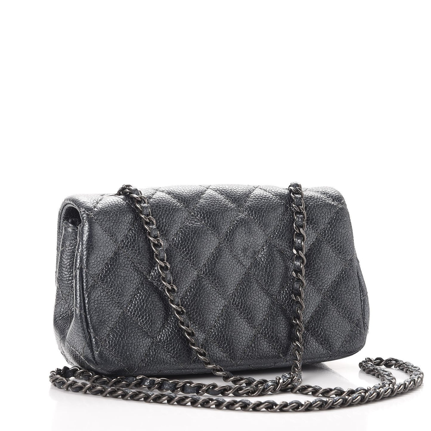Metallic Caviar Quilted Extra Mini Flap Dark Grey