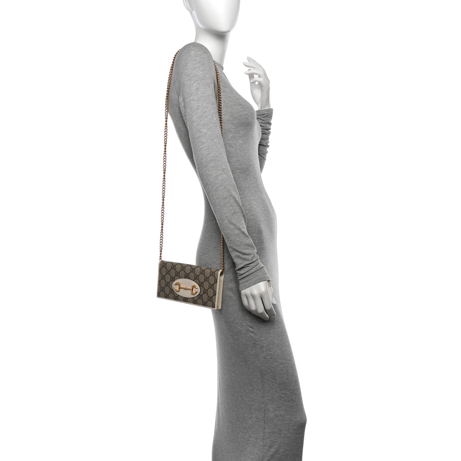 Gucci GG Supreme Monogram Azalea Calfskin Horsebit 1955 Wallet On Chain Beige Ebony Mystic White 2 of 12