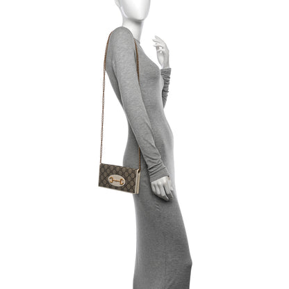 Gucci GG Supreme Monogram Azalea Calfskin Horsebit 1955 Wallet On Chain Beige Ebony Mystic White 2 of 12