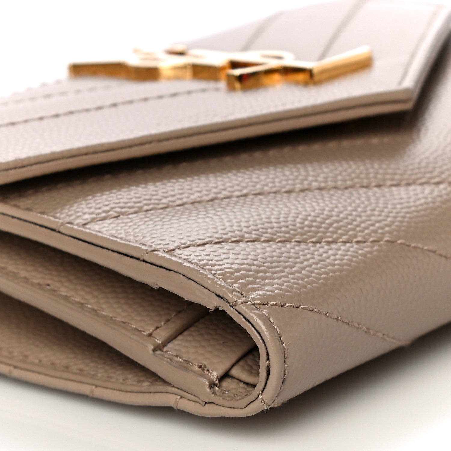 Saint Laurent Grain De Poudre Matelasse Chevron Monogram Compact Tri Fold Wallet Dark Beige 8 of 13