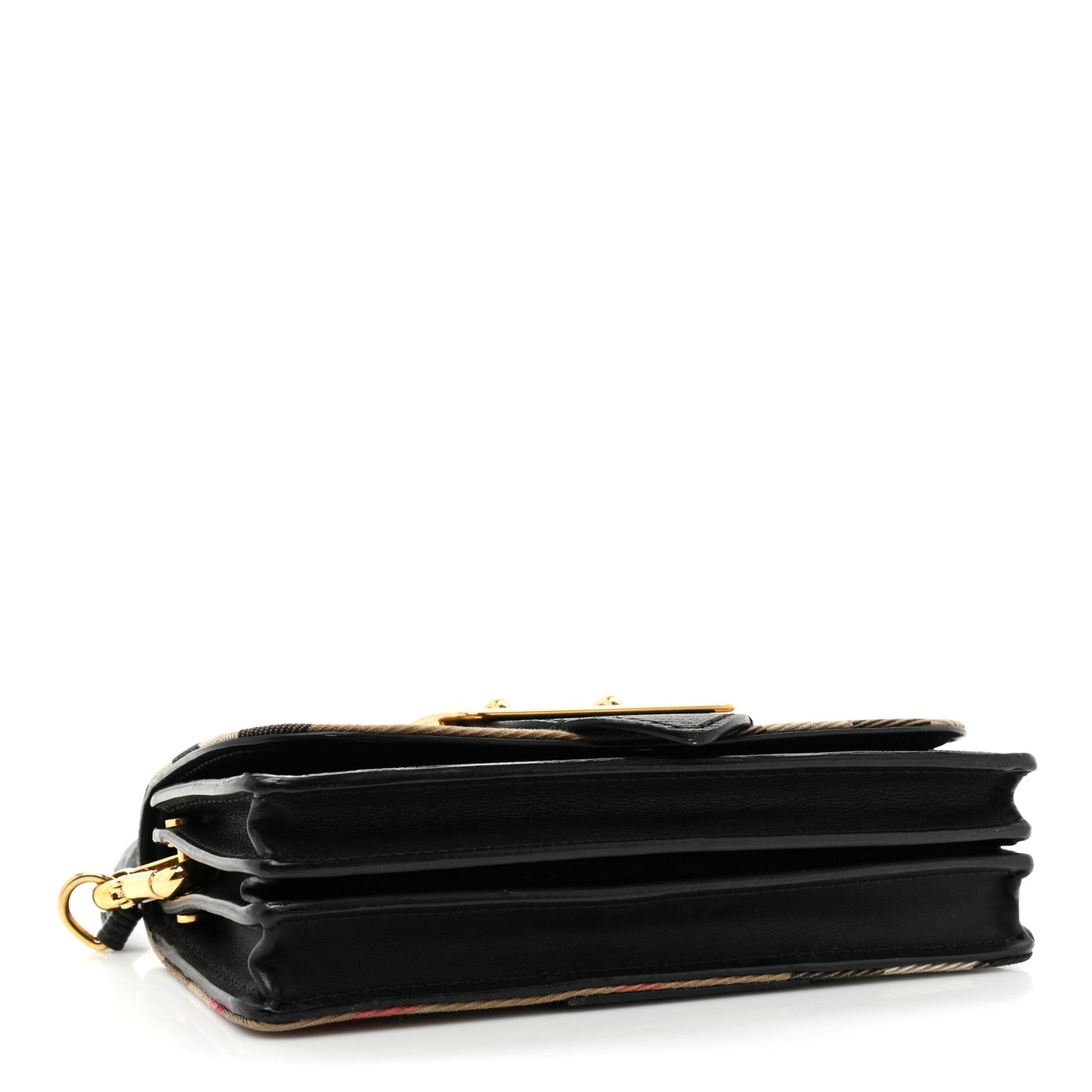Metallic Calfskin House Check Sequin Small Madison Buckle Bag Gold