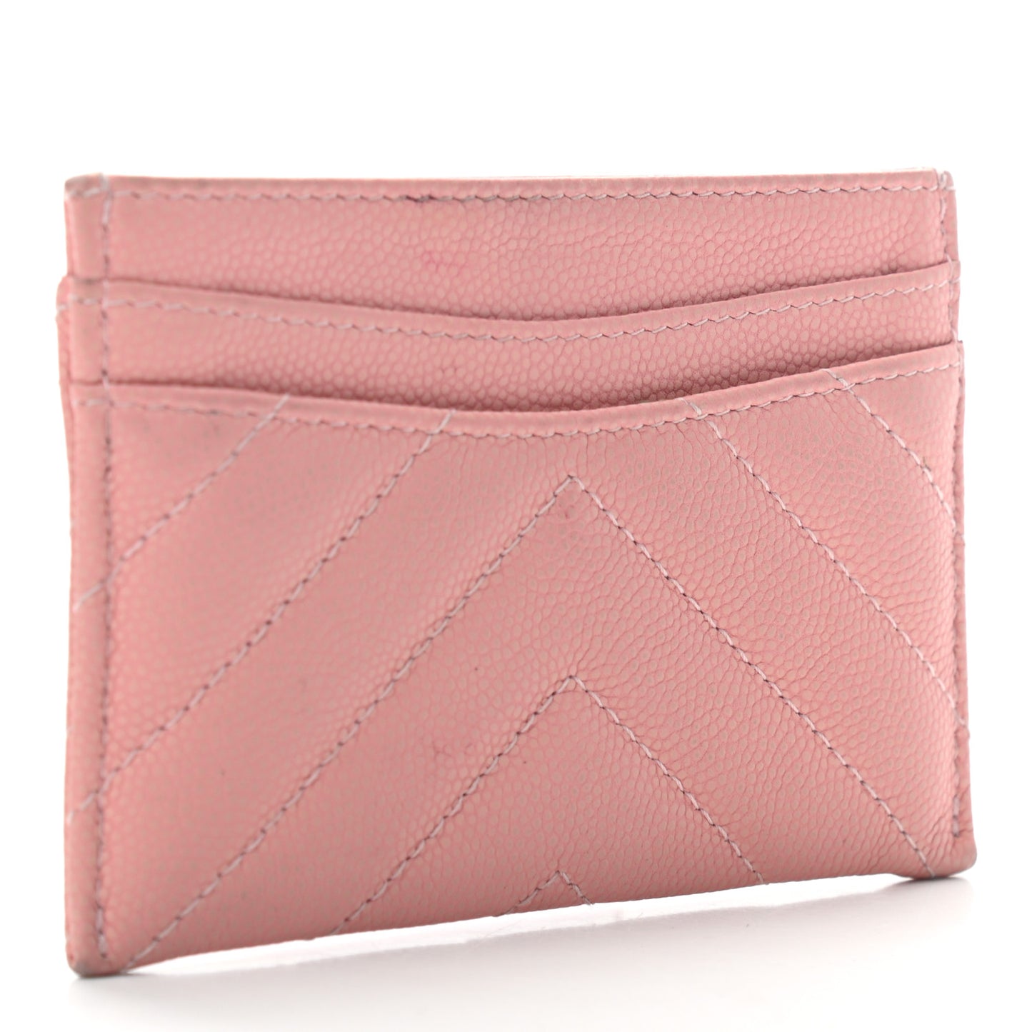 Caviar Flat Chevron Quilted Card Holder Wallet Pink