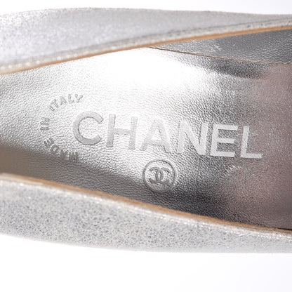 Chanel Metallic Lambskin Cap Toe CC Pumps 37.5 Silver Black 7 of 17