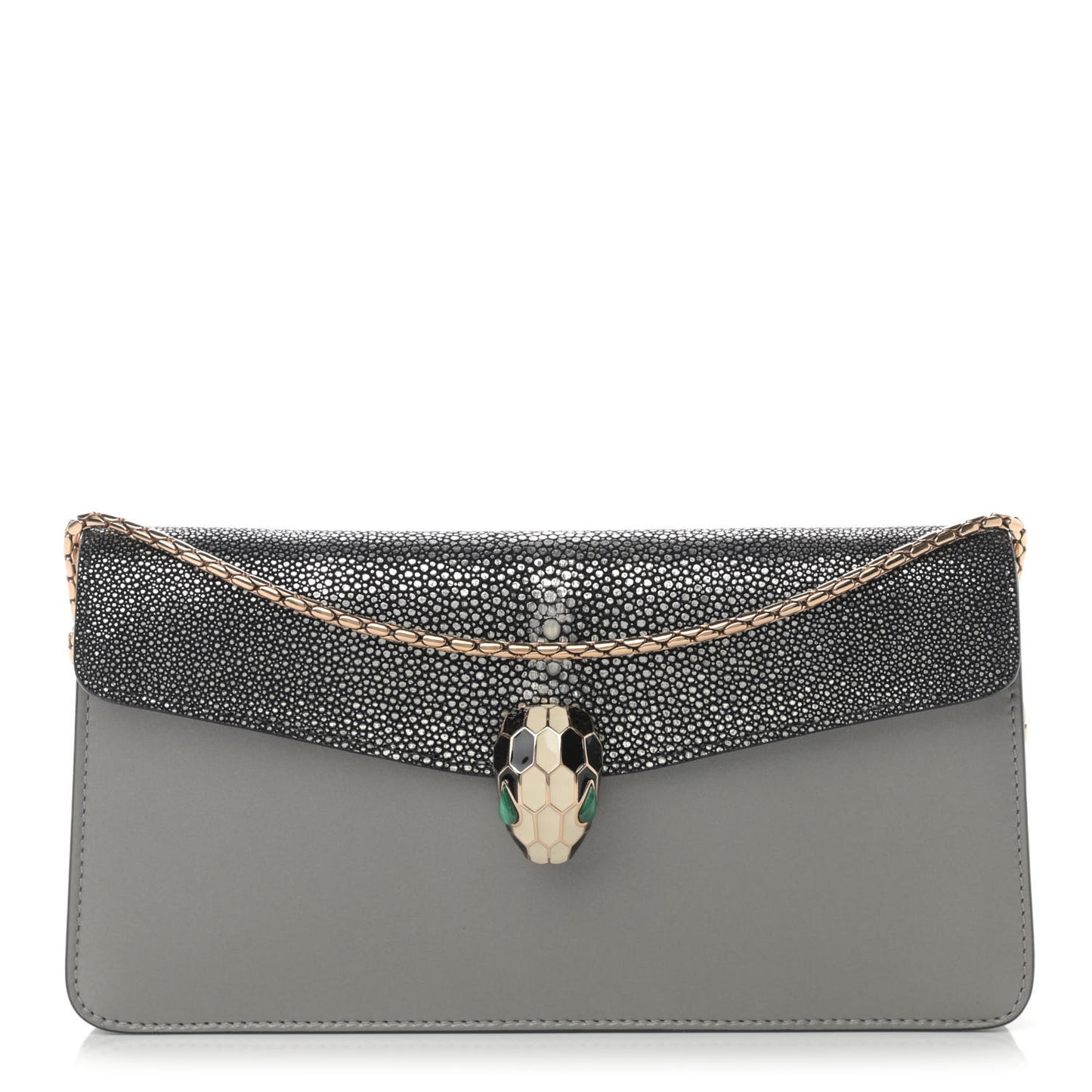 Calfskin Galuchat Serpenti Forever Flap Clutch Grey