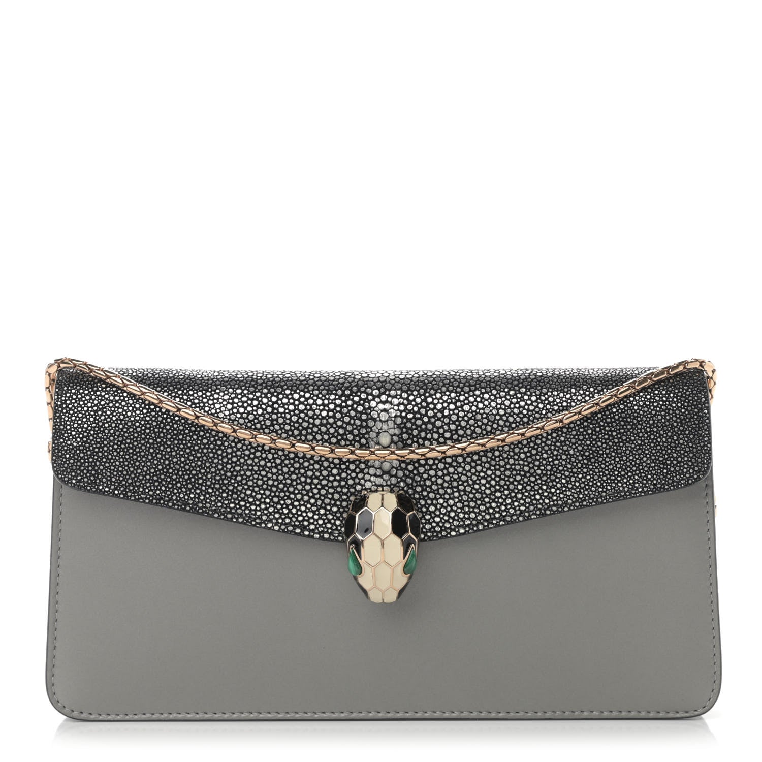 Bulgari Calfskin Galuchat Serpenti Forever Flap Clutch Grey 1 of 11