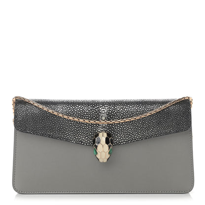 Bulgari Calfskin Galuchat Serpenti Forever Flap Clutch Grey 1 of 11