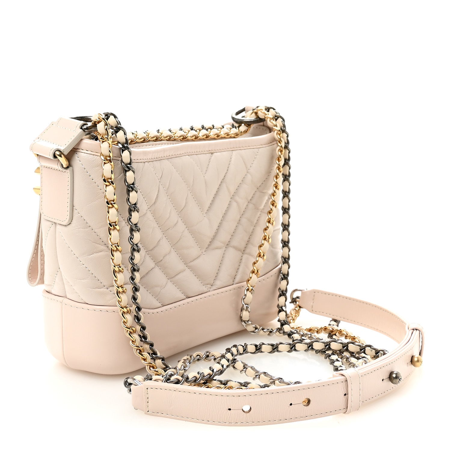 Chanel Aged Calfskin Chevron Quilted Small Gabrielle Hobo Beige 3 of 10