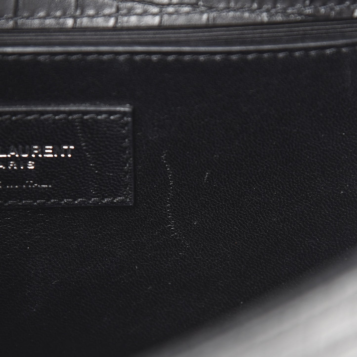 Calfskin Crocodile Embossed Monogram Small Kate Tassel Satchel Black