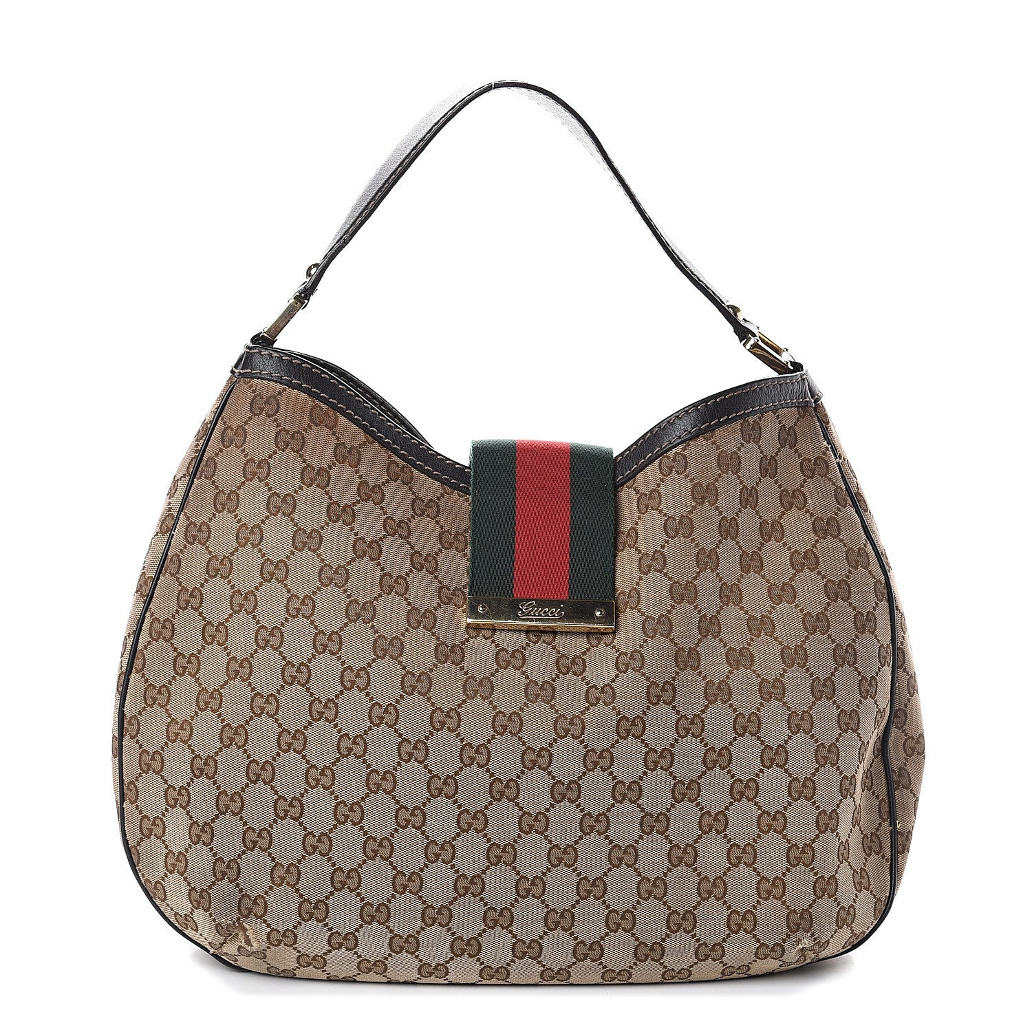 Gucci Monogram Large New Ladies Web Hobo Dark Brown 1 of 8