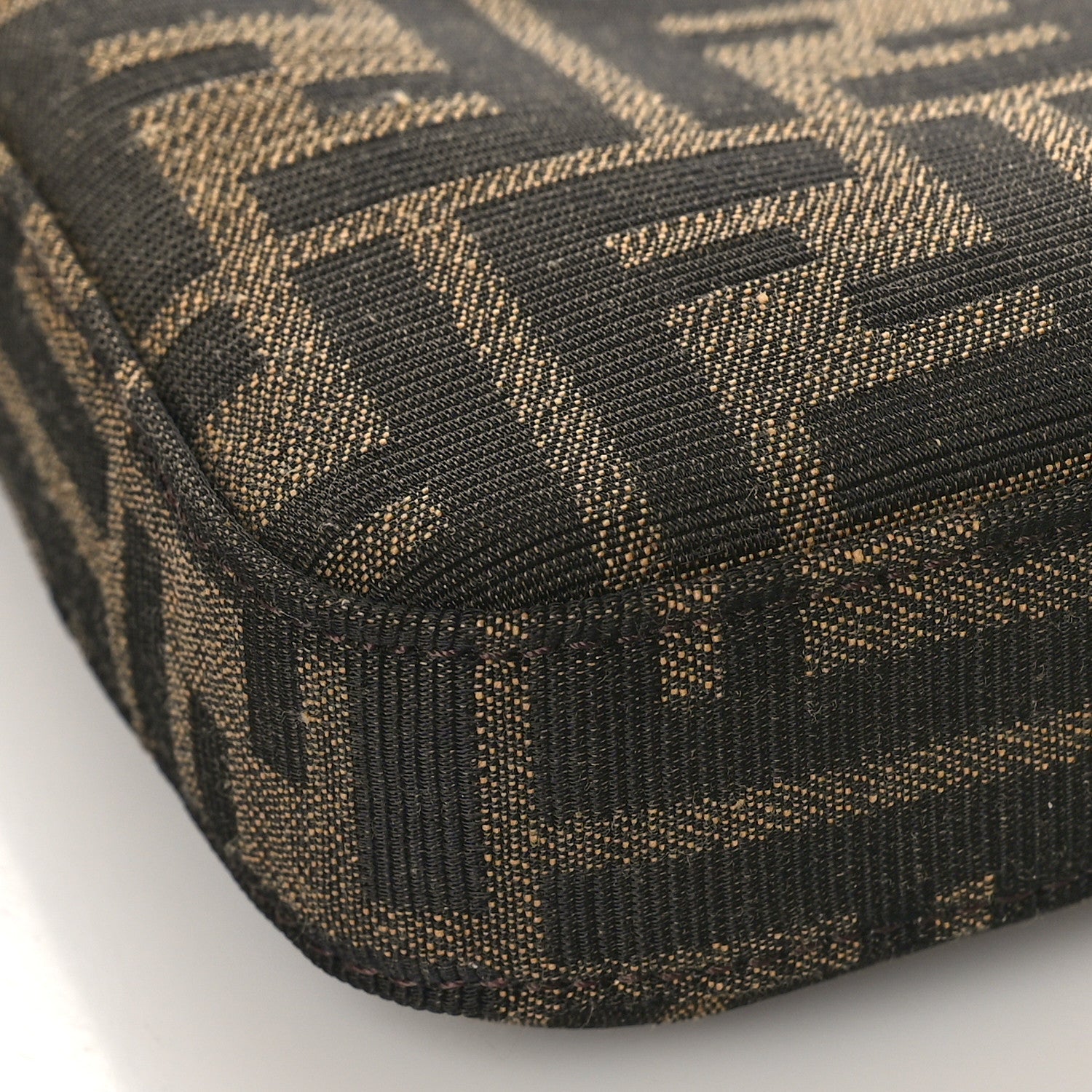 Fendi Fabric Jacquard Vitello Grace FF 1974 Baguette Pouch Tobacco Moro Sand 7 of 8