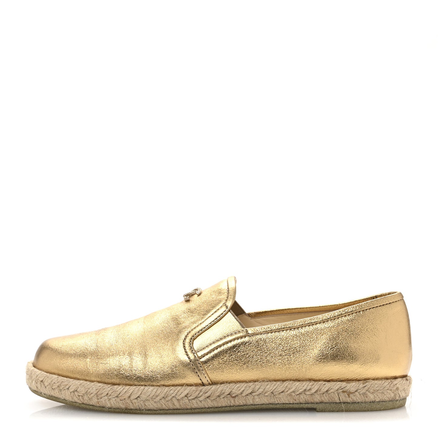 Metallic Lambskin CC Mocassin Loafers 37.5  Gold