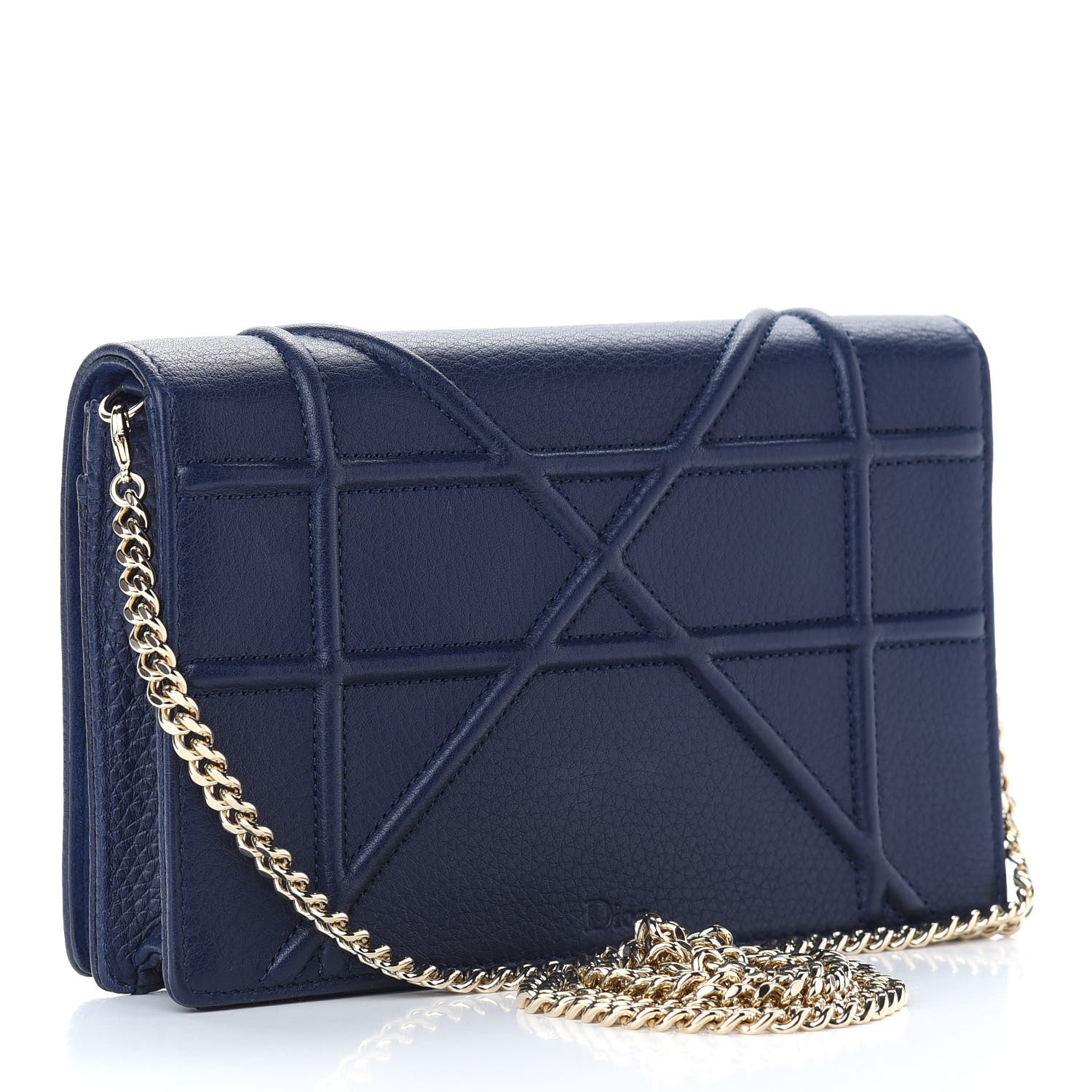 Christian Dior Grained Calfskin Diorama Wallet on Chain Pouch Blue 3 of 9