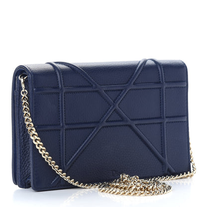 Christian Dior Grained Calfskin Diorama Wallet on Chain Pouch Blue 3 of 9
