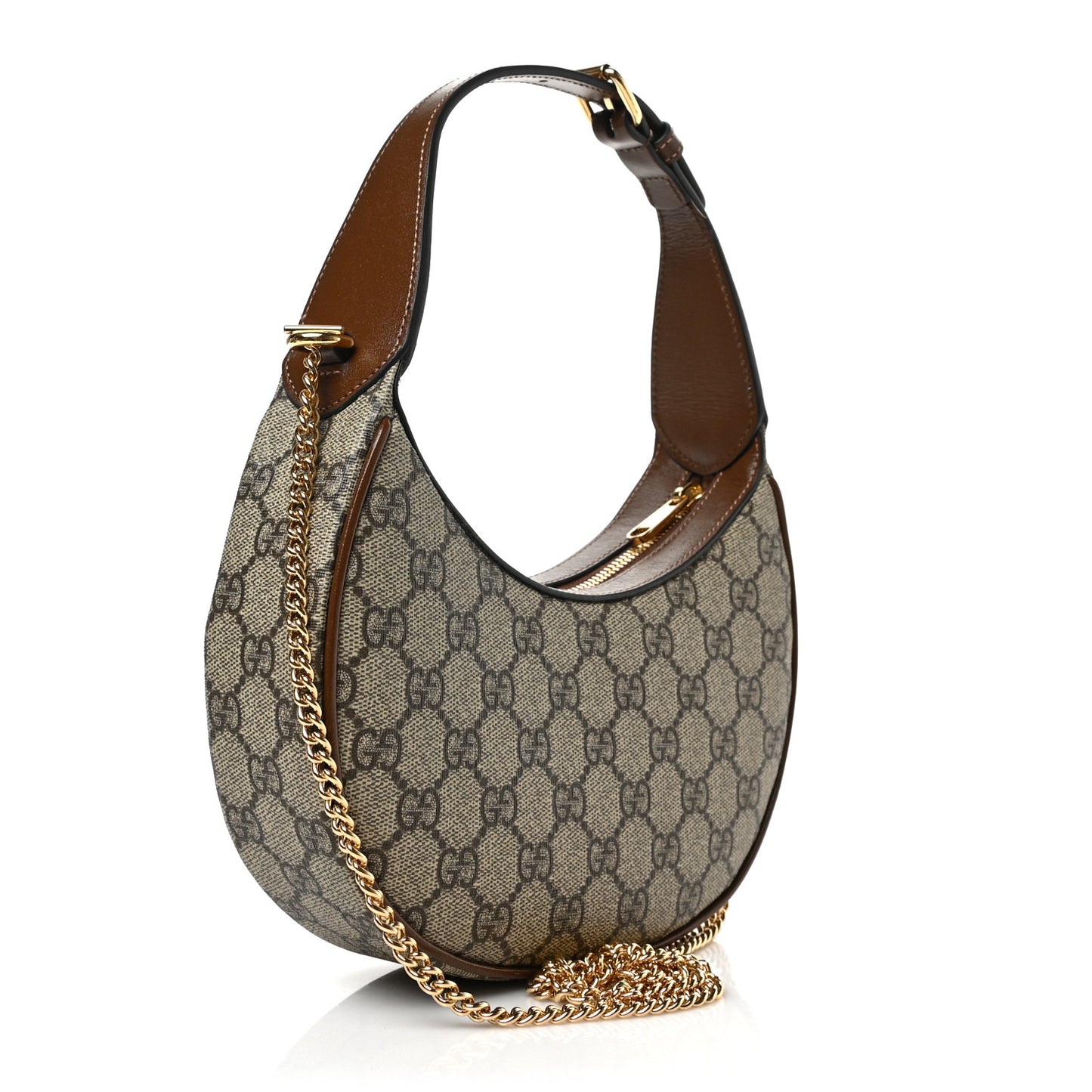 GG Supreme Monogram Azalea Calfskin Mini Retro Interlocking G Half Moon Bag Beige Ebony Brown Sugar