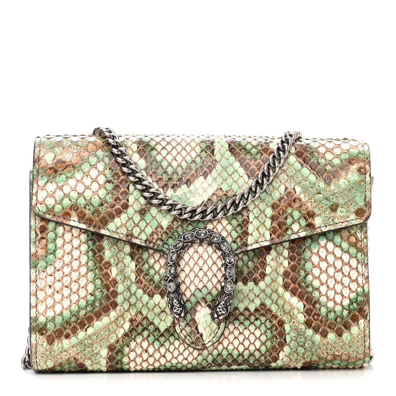 Gucci Snakeskin Crystal Mini Dionysus Chain Wallet Mint Beige 1 of 10