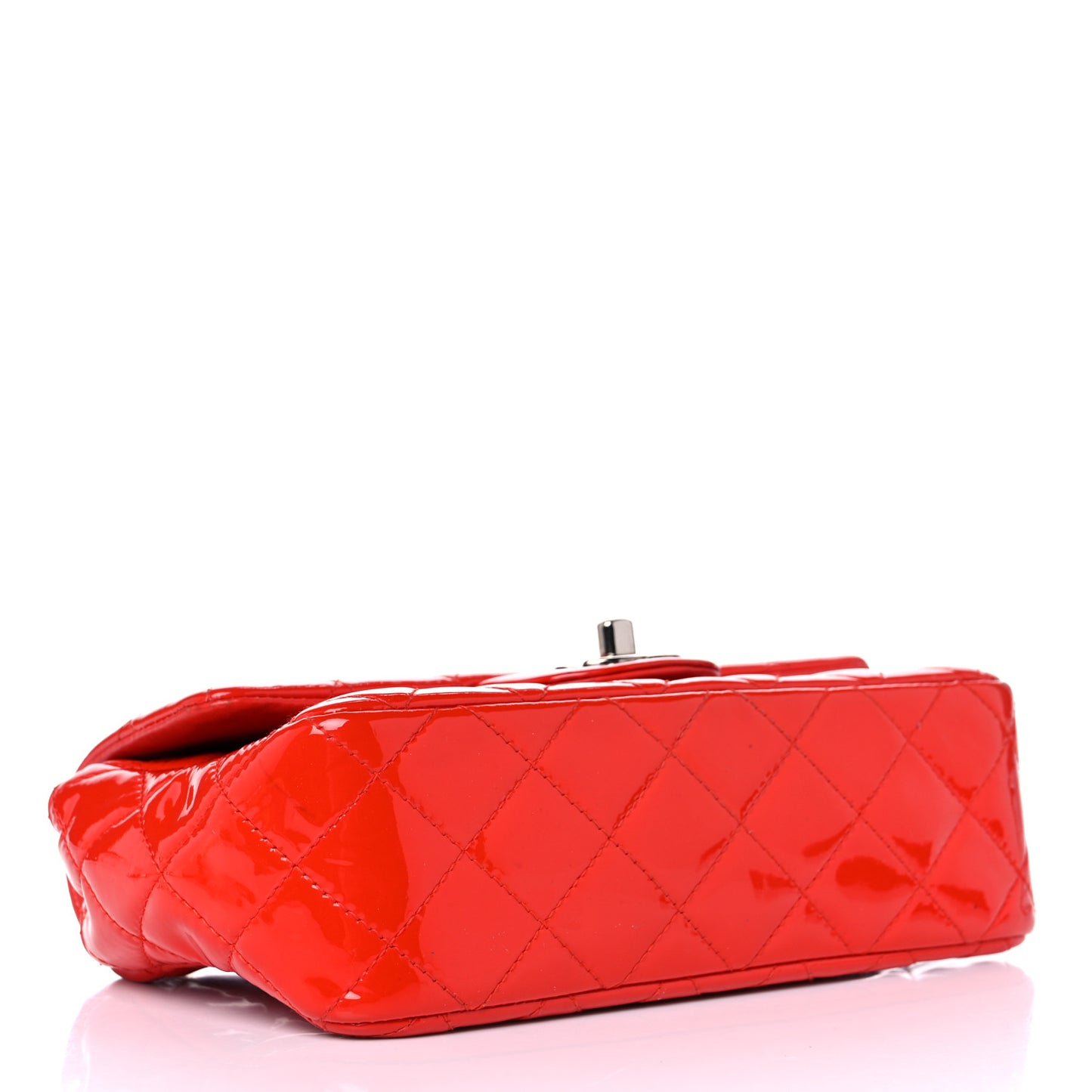 Patent Calfskin Quilted Mini Rectangular Flap Red