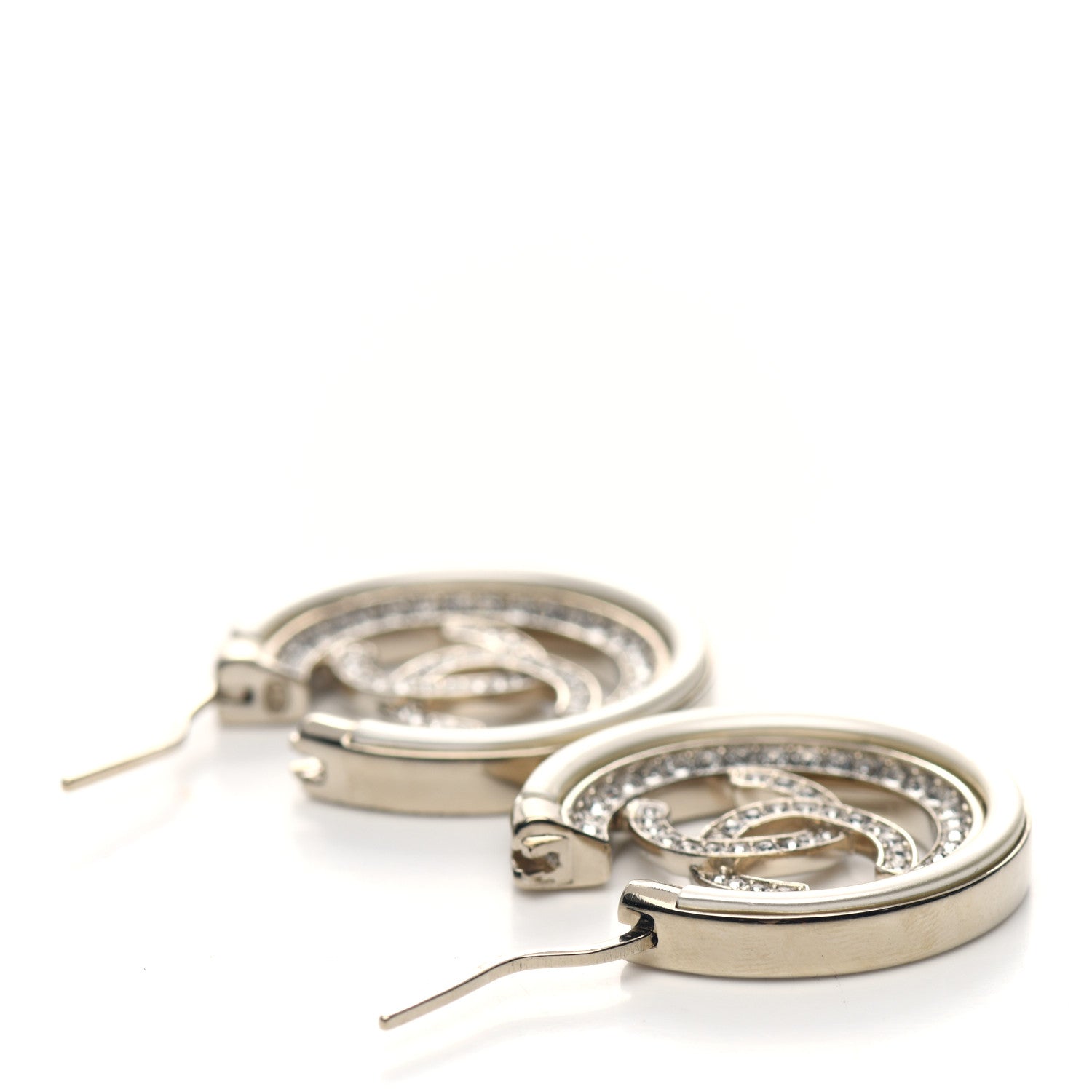 Chanel Metal Crystal Strass CC Hoop Earrings Gold 3 of 5