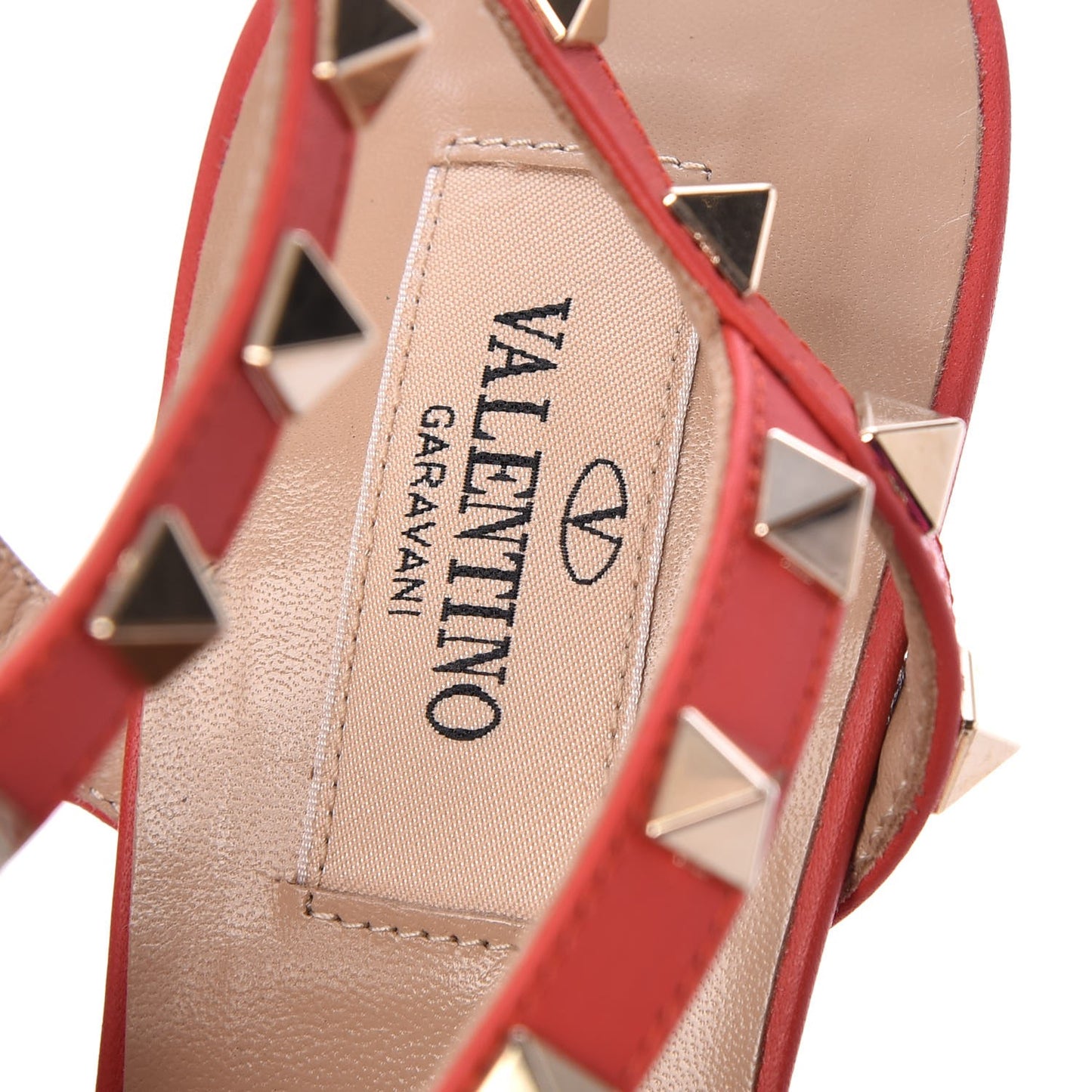 Pebbled Calfskin Rockstud Ankle Strap 65mm Pumps 38.5 Deep Coral