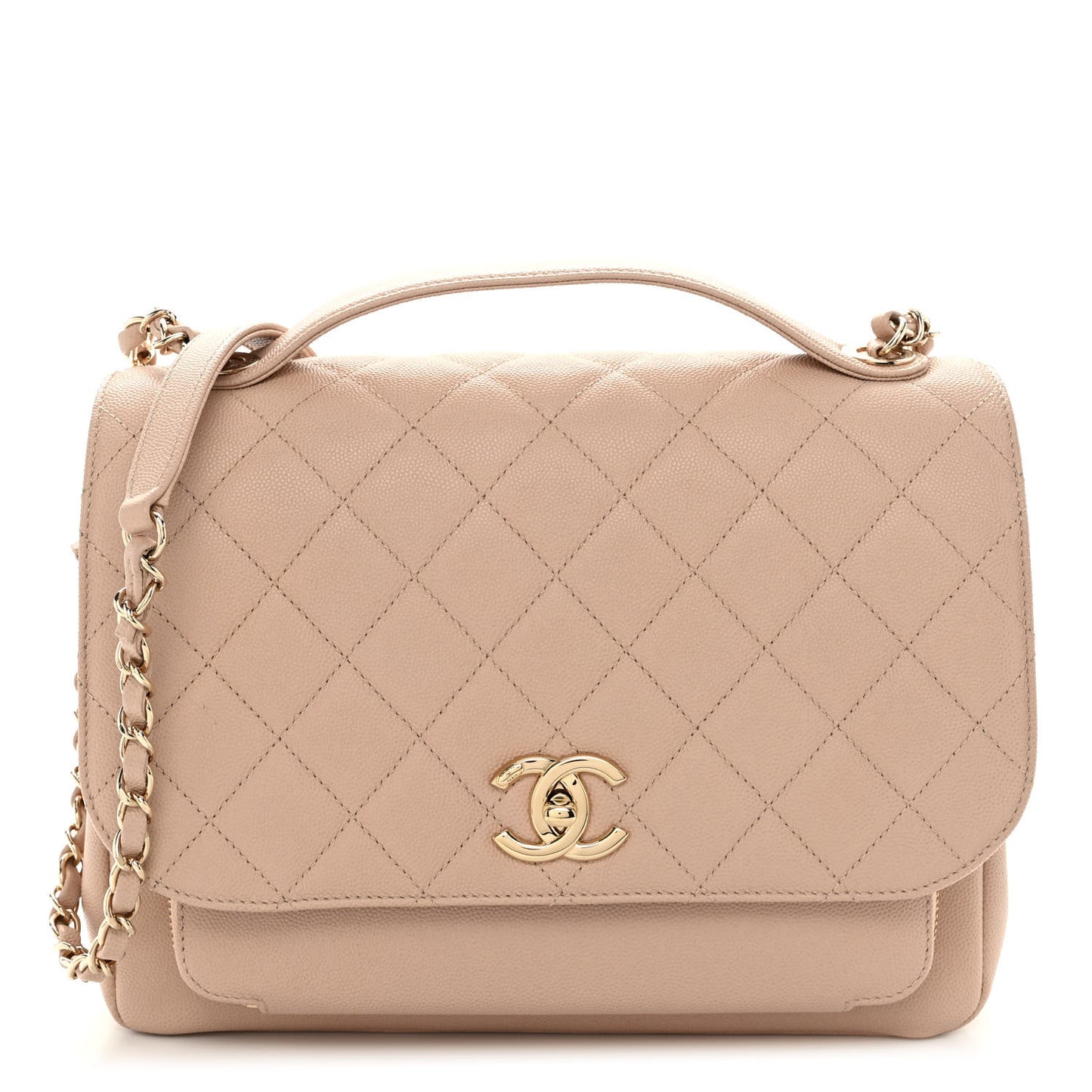Caviar Quilted Large Business Affinity Flap Beige
