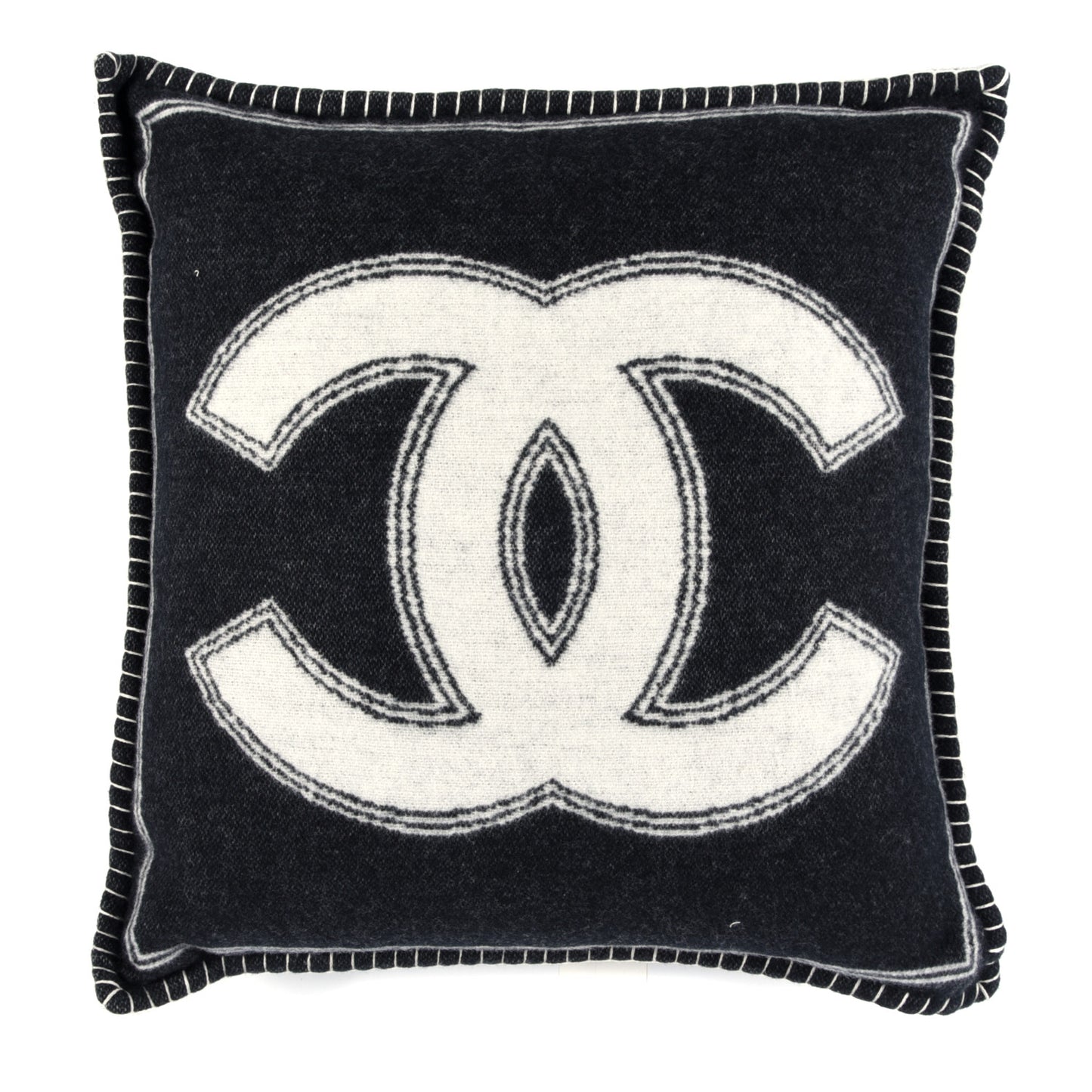 Merino Wool Cashmere CC Pillow Black White