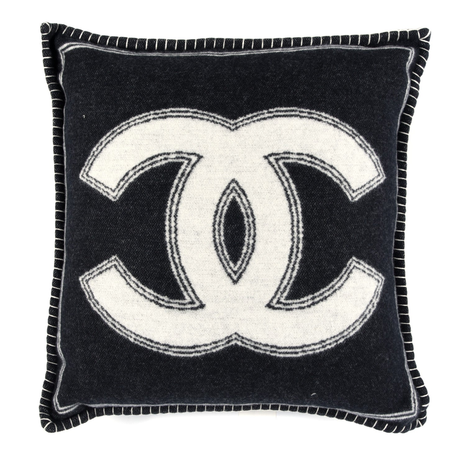 Chanel Merino Wool Cashmere CC Pillow Black White 1 of 3