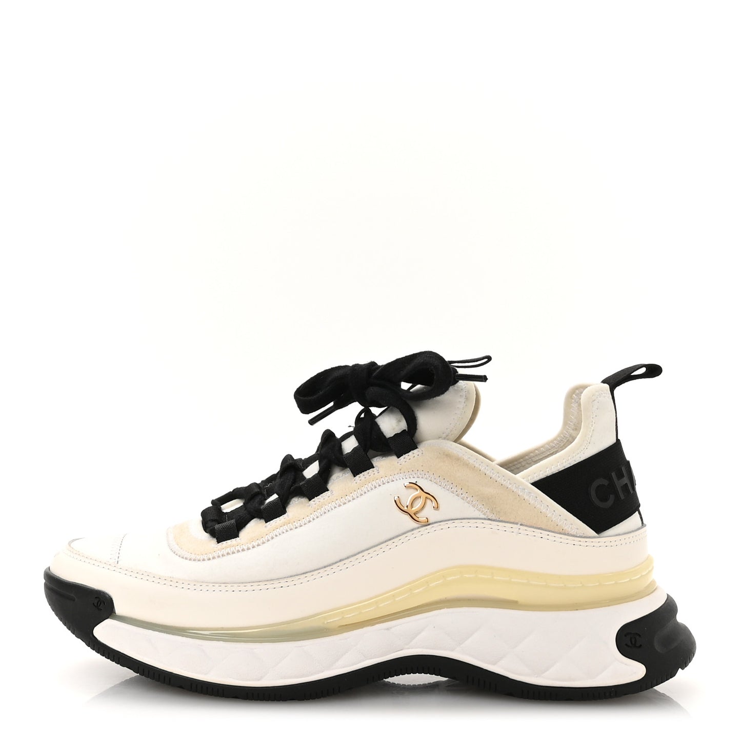 Velvet Calfskin Mixed Fibers CC Sneakers 39 Ivory Black