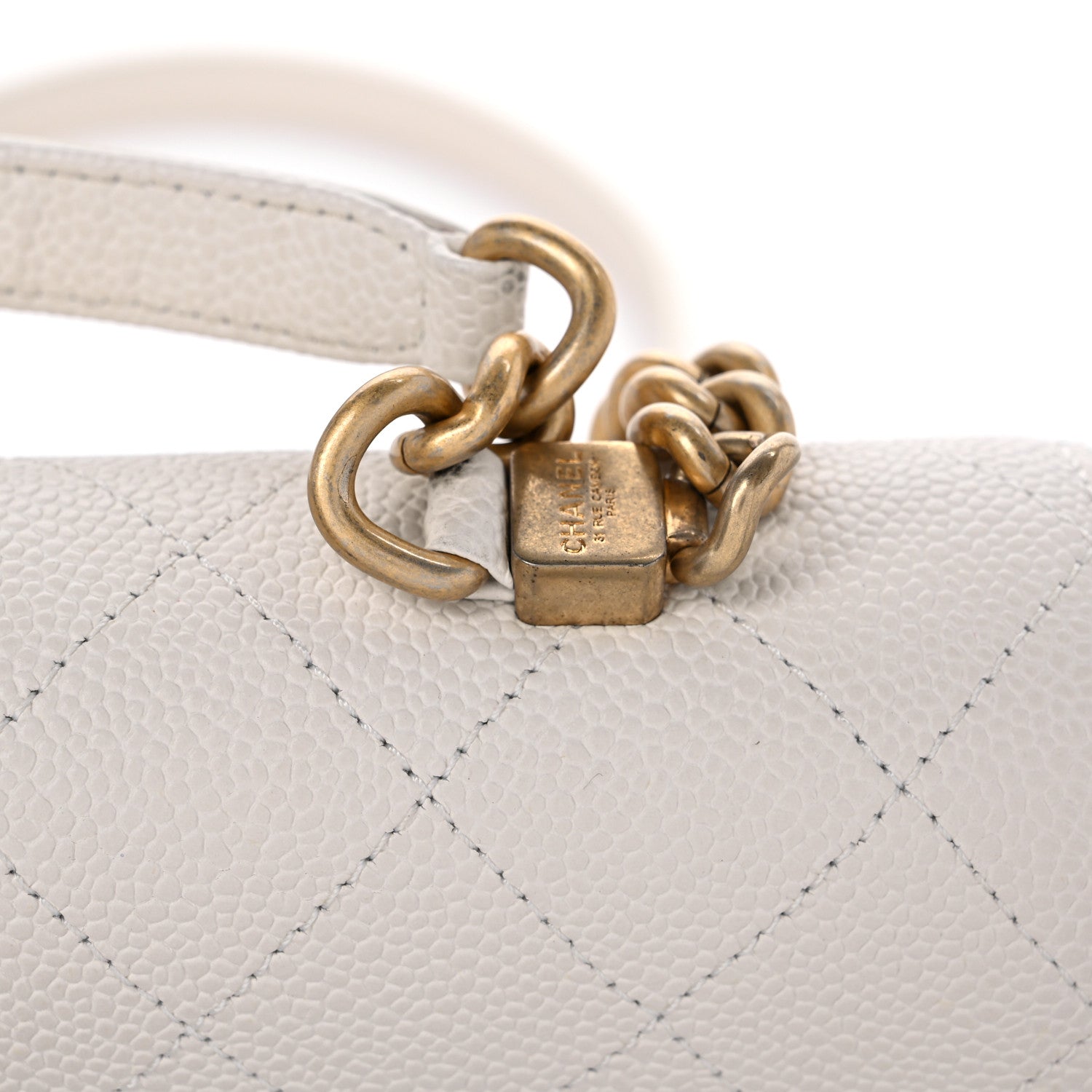 Chanel Caviar Diamond Stitched Small Top Handle Flap White 16 of 18