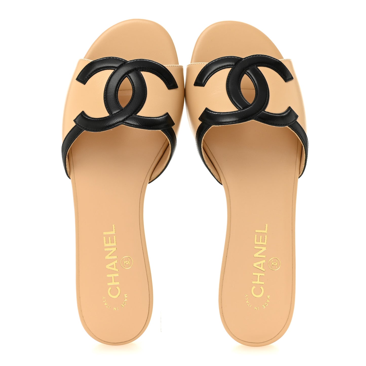 Lambskin CC Cutout Sandal Mules 39 Beige Black