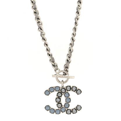 Chanel Crystal Pearl Short CC Necklace Silver Ruthenium 1 of 5