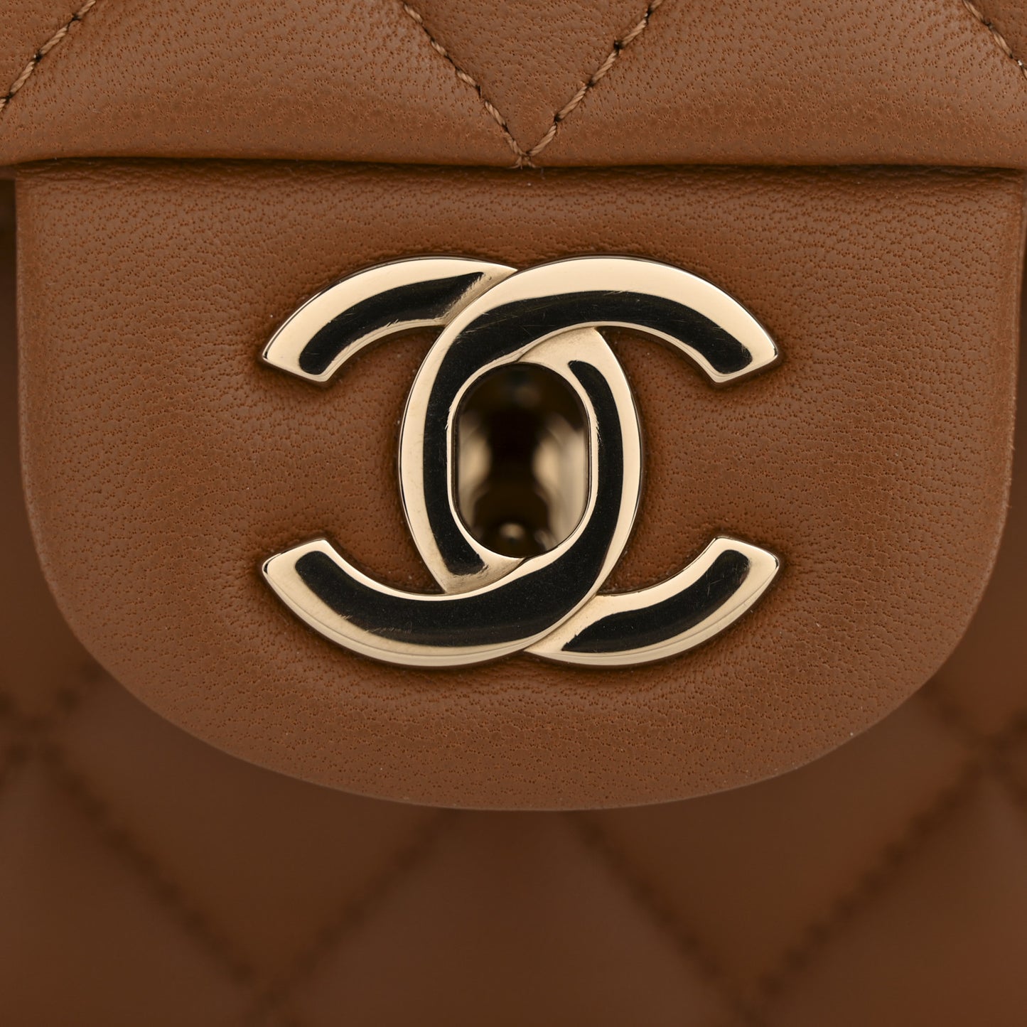 Lambskin Quilted Medium Double Flap Brown