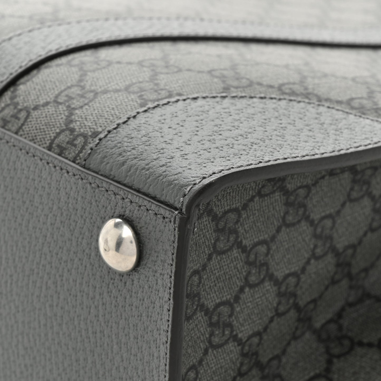 GG Supreme Monogram Textured Dollar Calfskin Medium Ophidia Tote Grey Black Graphite Grey